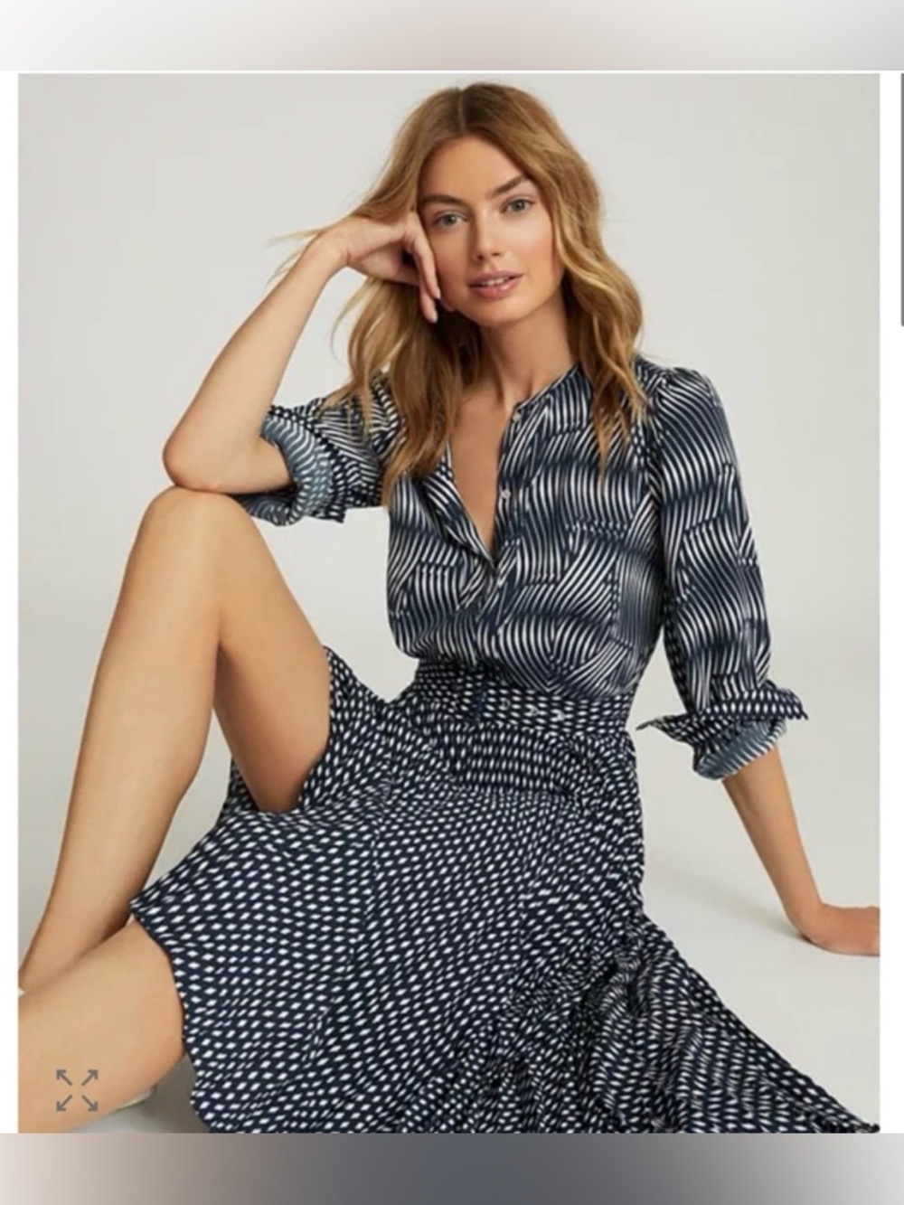 REISS Ina Mixed Print Midi Dress
